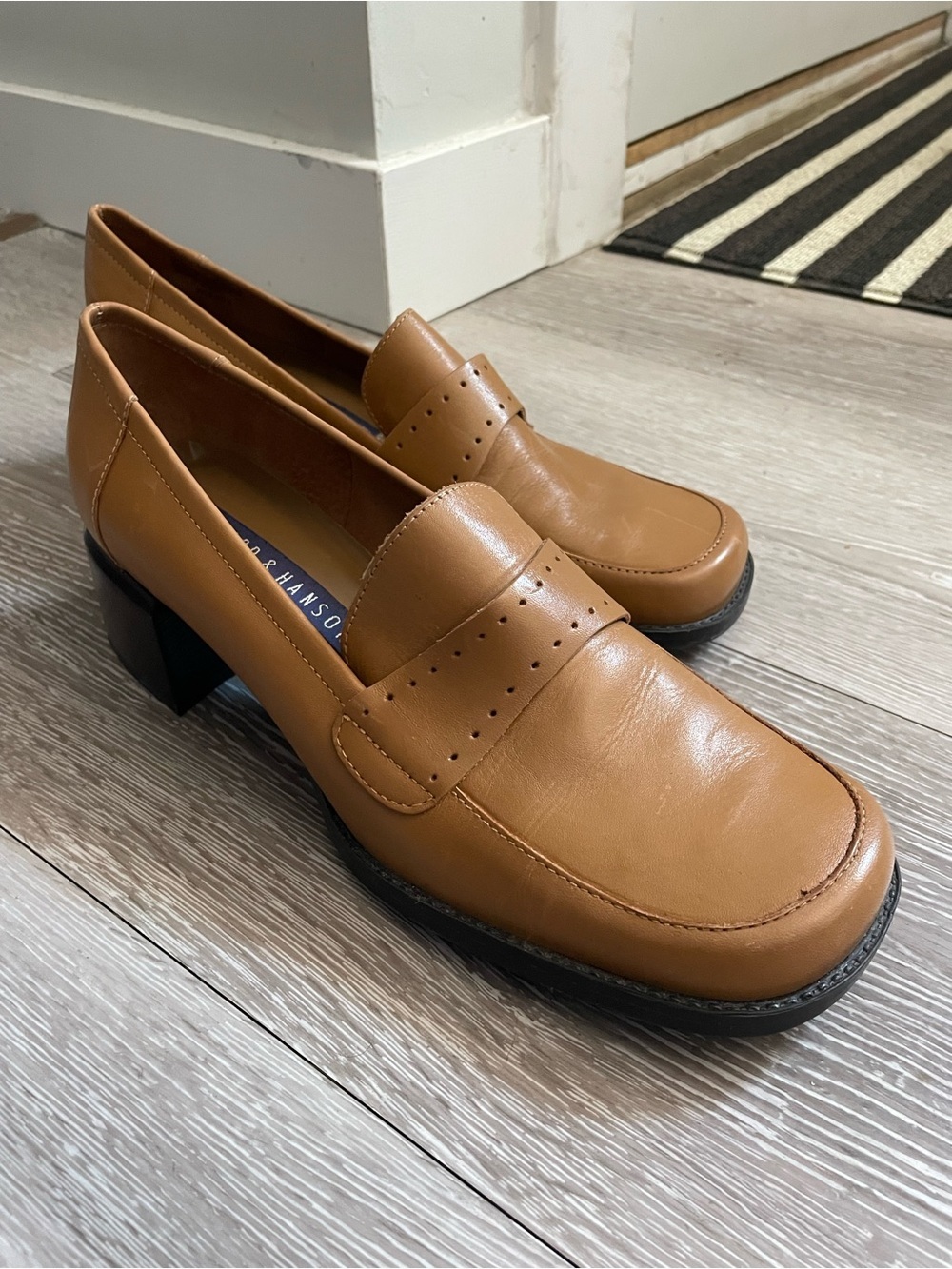 90s Y2K Vintage Hillard & Hanson Leather Penny Loafer Chunky Block Heel - Picture 6 of 10